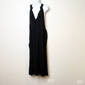 Flynn Skye Womens Black V Neck Sleeveless Plated Pockets Maxi Dress Size 1